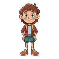 cartoon boy in a red jacket and shorts vector