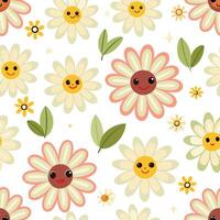a pattern with flowers and smiling faces vector