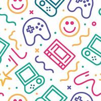 seamless pattern with colorful game controllers and other items vector