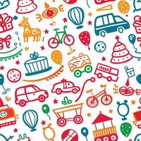 seamless pattern with colorful objects and vehicles vector