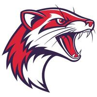 the head of a raccoon is shown in a red and white color vector