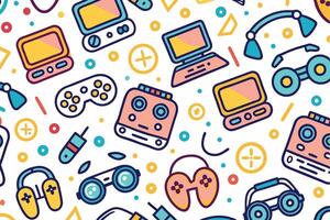 a colorful pattern with various electronic devices vector