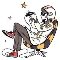 a cartoon character sitting in a chair with a game controller vector