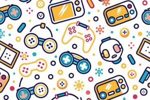 a colorful pattern with various game controllers vector