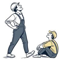 a man in overalls and a man in overalls sitting down vector