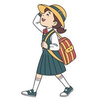 a girl in school uniform is walking with a backpack vector