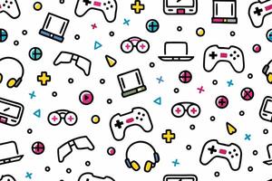 a pattern with game controllers and other items vector