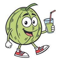a watermelon character with a glass of juice and a straw vector