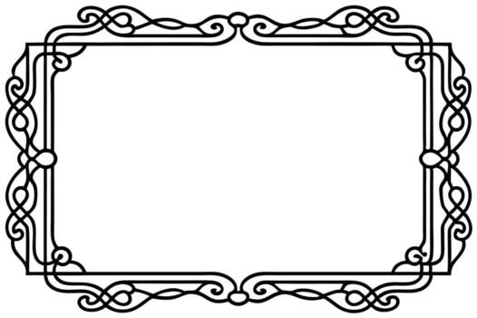 a black and white drawing of a frame with a scroll vector