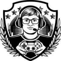 gamer boy with headset and controller illustration vector