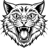 a cat head with its mouth open and its teeth showing vector