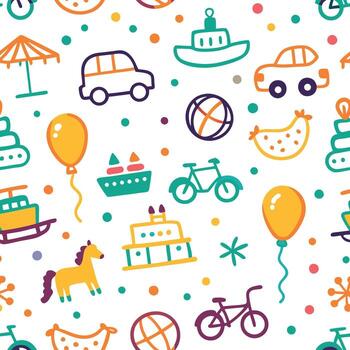 a colorful pattern with various objects and vehicles vector