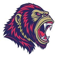 an angry gorilla head with its mouth open vector