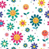 smiling flowers and smiling faces on a white background vector