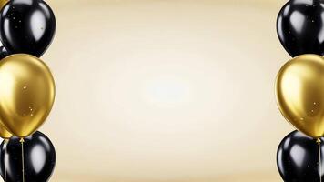 Golden and black balloons against a gradient background with soft light. Festive party and celebration concept. video