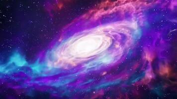 Abstract glowing galaxy with colorful light waves and sparkling stars. Outer space and astronomy concept. video