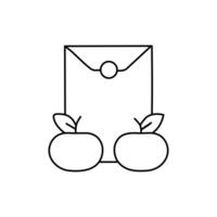Editable stroke outlined icon of Chinese New Year red packets angbao hong bao with a pair of mandarin oranges. Minimalist and clean design, perfect for greeting cards, posters, social media, websites. vector