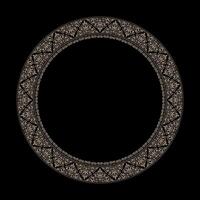 Gold round Oriental ornament frame on black background. Oriental round frame with arabesques. For design postcards, Sandblasting, ceramic, patchwork. Golden round oriental frame border from ornament vector