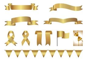 Golden glossy award ribbon banners for text. Blank Gold award Ribbon Collection Pack Template. Collection of Different Empty Gold Ribbon and Label Design. Various shapes. Ribbon label gold glossy vector
