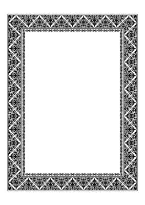 Monochrome rectangular Vertical Oriental national ornament frame. A4 format. Abstract Oriental Asian elements of national pattern of ancient nomads of the Kazakhs, Kyrgyz, Mongols. For award