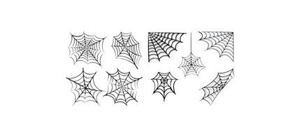 Print Spiderweb tracery varieties set. Sticky black mesh pattern with halloween party ornament. vector