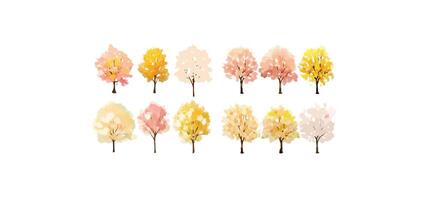 Print Set Autumn and winter watercolor trees. Hand drawn. illustration. vector