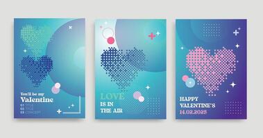 Valentine's Day flyer, Geometric and pixel heart shape on blue gradient background vector