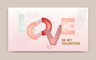 LOVE message with geometric shapes on a pink gradient background vector