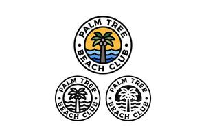 palm tree with beach and sea wave circle badge illustration template graphic design collection with colorful, filled and line art style for adventure and outdoors merchandise and other uses. vector