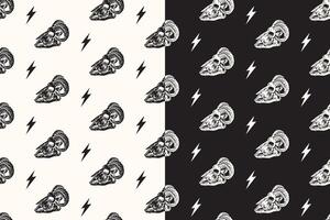 retro goat skull bone seamless pattern on black white background for adventure merchandise. doodle curved horns with skull pattern background. pattern of animal skull with big horn background vector