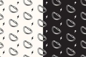 doodle carabiner d shape seamless pattern on black white background for adventure merchandise. retro screw lock carabiner pattern background. pattern of climbing carabiner background vector