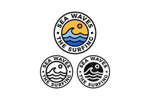 ocean wave with sun circle badge illustration template graphic design collection with colorful, filled and line art style for adventure and outdoors merchandise and other uses. vector