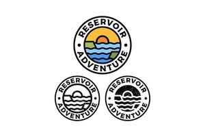 ocean with island and sunset circle badge illustration template graphic design collection with colorful, filled and line art style for adventure and outdoors merchandise and other uses. vector