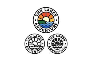 ocean with coast and sunset circle badge illustration template graphic design collection with colorful, filled and line art style for adventure and outdoors merchandise and other uses. vector