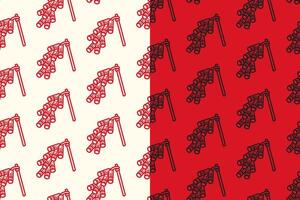 chinese firecrackers hanging seamless pattern on red background set for packaging. retro chinese fireworks background. engraving asian fireworks wallpaper. pattern background with chinese firecracker. vector