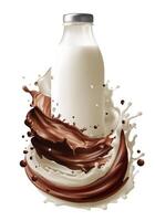 Milk splash swirls and flow. Realistic background with cocoa and milky waves with drops. illustration isolated on white background. vector