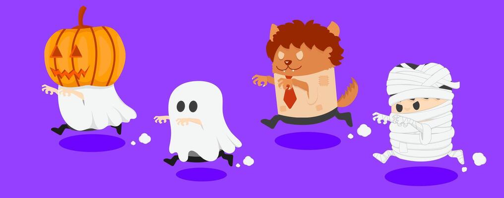 Collection of spooky objects and characters. Halloween design elements. Decorations for design