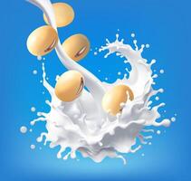 Soy milk yogurt splashing isolated background. Health concept. Realistic illustration. Can used for product design food products, Mesh gradient wes vector
