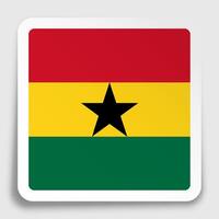 Ghana flag icon on paper square sticker with shadow. Button for mobile application or web. vector