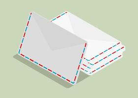 Isometric stacked mail envelopes. Office mail and business correspondence. Realistic 3D isolated on green background vector