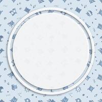 Circle frame, background on seamless pattern with doodle linear icons. Printing of finished photos. Camera, film, memory card, lens. Media network posting back vector