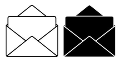 Linear icon. Festive envelope with blank white sheet of paper inside. Greeting cards and letters for Christmas and Valentines Day. Simple black and white isolated on white background vector