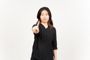 Showing count one finger of Beautiful Asian Woman Isolated On White Background photo