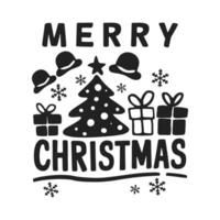 Illustration of a Christmas tree with a playful and festive design, featuring hats, stars, and the message Merry Christmas in a bold, hand drawn style vector