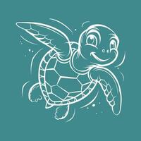 Line drawing of a cartoon sea turtle, with a focus on its cute and friendly expression vector