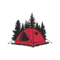 Red tent nestled in a pine forest, ready for a camping adventure. Escape to nature and enjoy the serenity of the wilderness vector