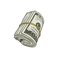 Rolled Bundle of Hundred Dollar Bills with Rubber Band vector