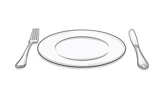 Table Setting Sketch, Fork, Knife and Plate vector