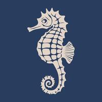 Illustration of a seahorse in a minimalist style, with a white outline against a deep blue background vector