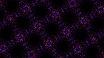 VJ loop background with psychedelic pattern of red and blue neon fractals morphing in the dark. Hypnotic kaleidoscope screensaver for trance music festivals or digital art performance. Looped 4K 30fps video